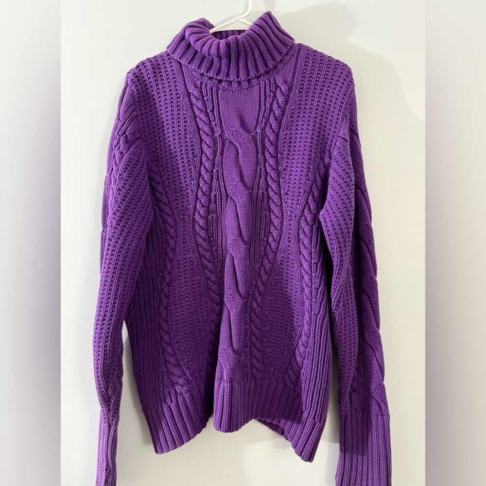 Lands' End Women's Rich Purple Cable Knit Turtleneck